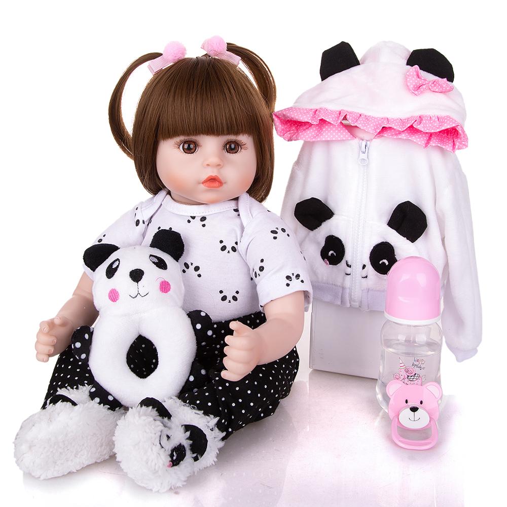 Boneca Bebê Reborn Panda 48cm Realista Linda Corpo Tecido Membro Siliconado