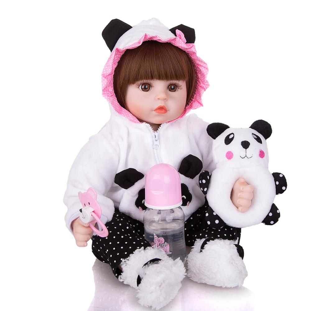Boneca Bebê Reborn Panda 48cm Realista Linda Corpo Tecido Membro Siliconado
