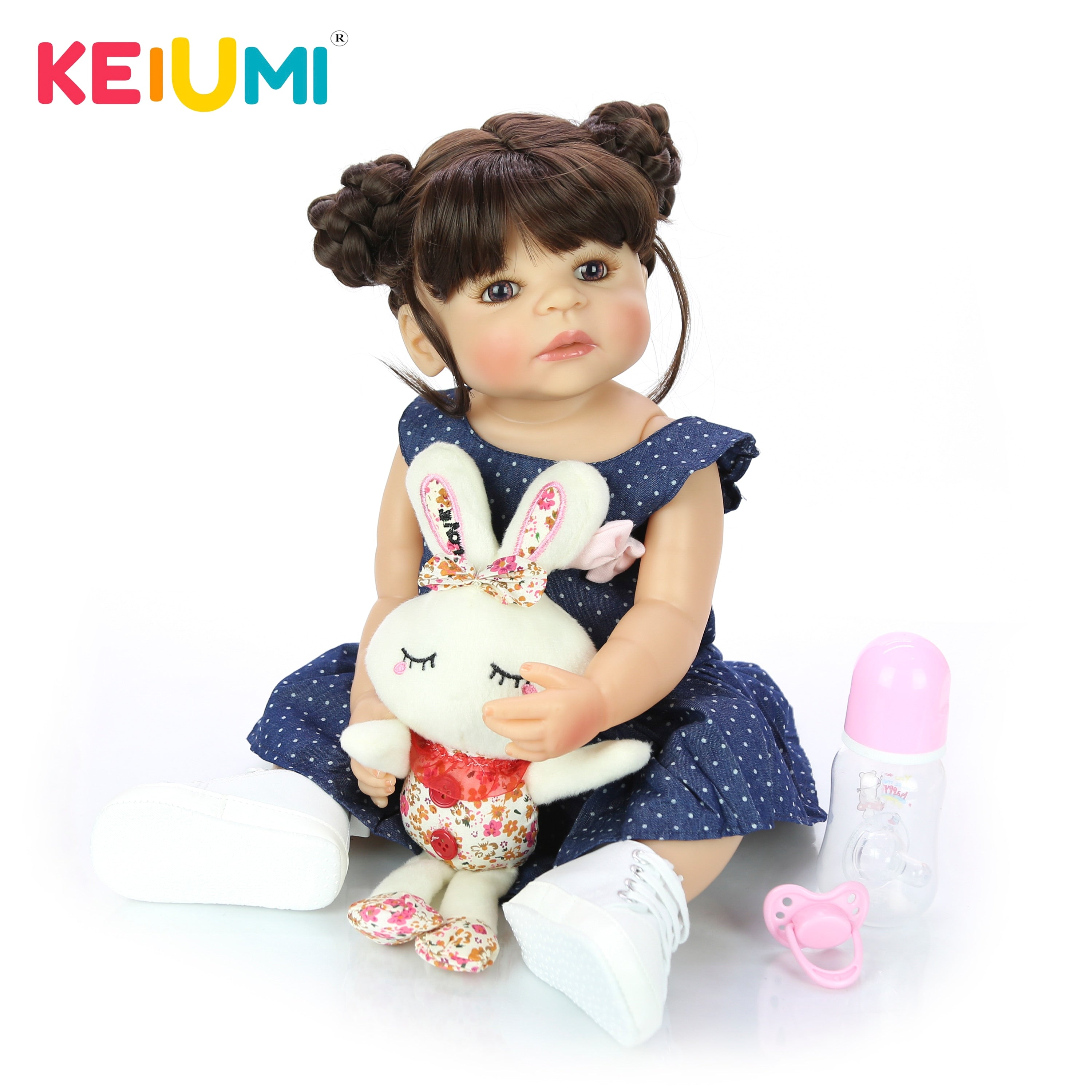 Boneca Bebê Reborn 55cm Realista Cabelo Trançado Pode dar Banho