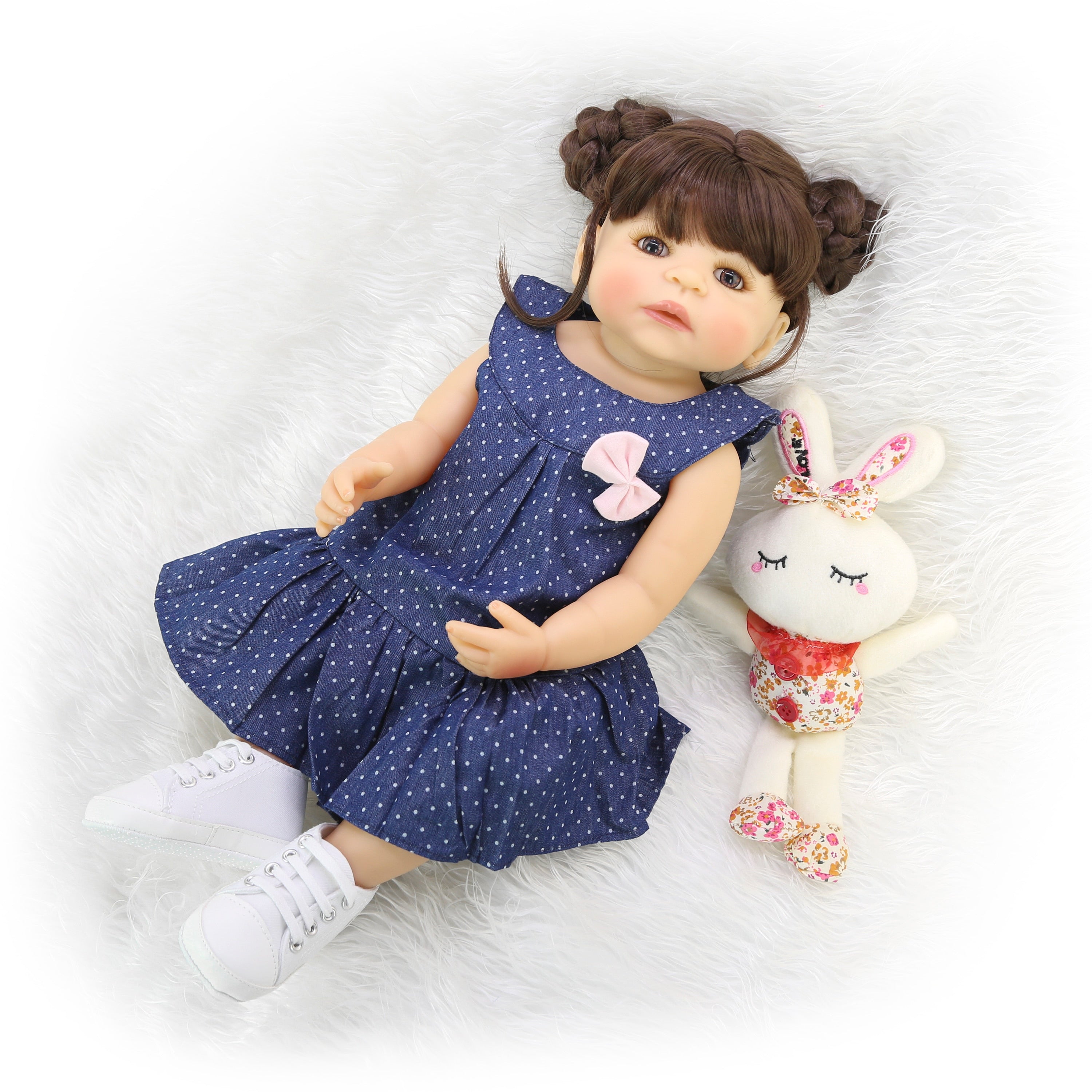 Boneca Bebê Reborn 55cm Realista Cabelo Trançado Pode dar Banho